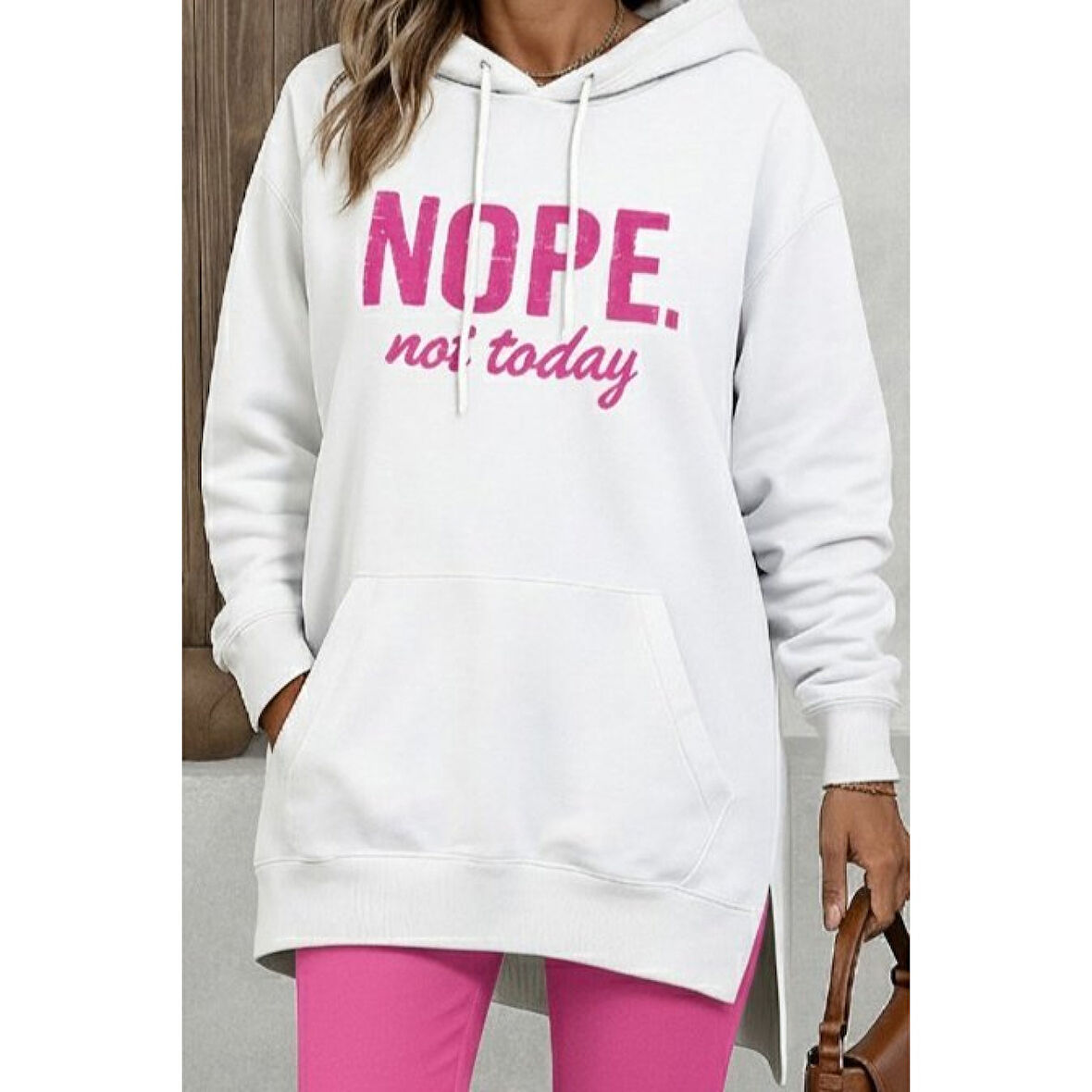 Lucky Life Kadın Uzun Kollu Kapşonlu Bağcıklı Viskon Iki Iplik Sweat