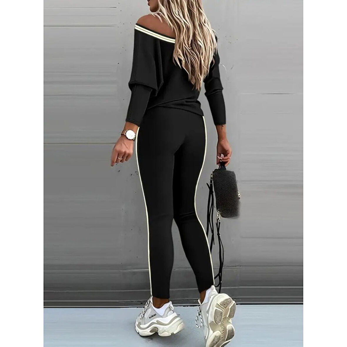 Lucky Life Kadın Uzun Kollu Tek Omuzu Açık Detaylı Viskon Iki Iplik Bluz Ve Pantolon Ikili Takım