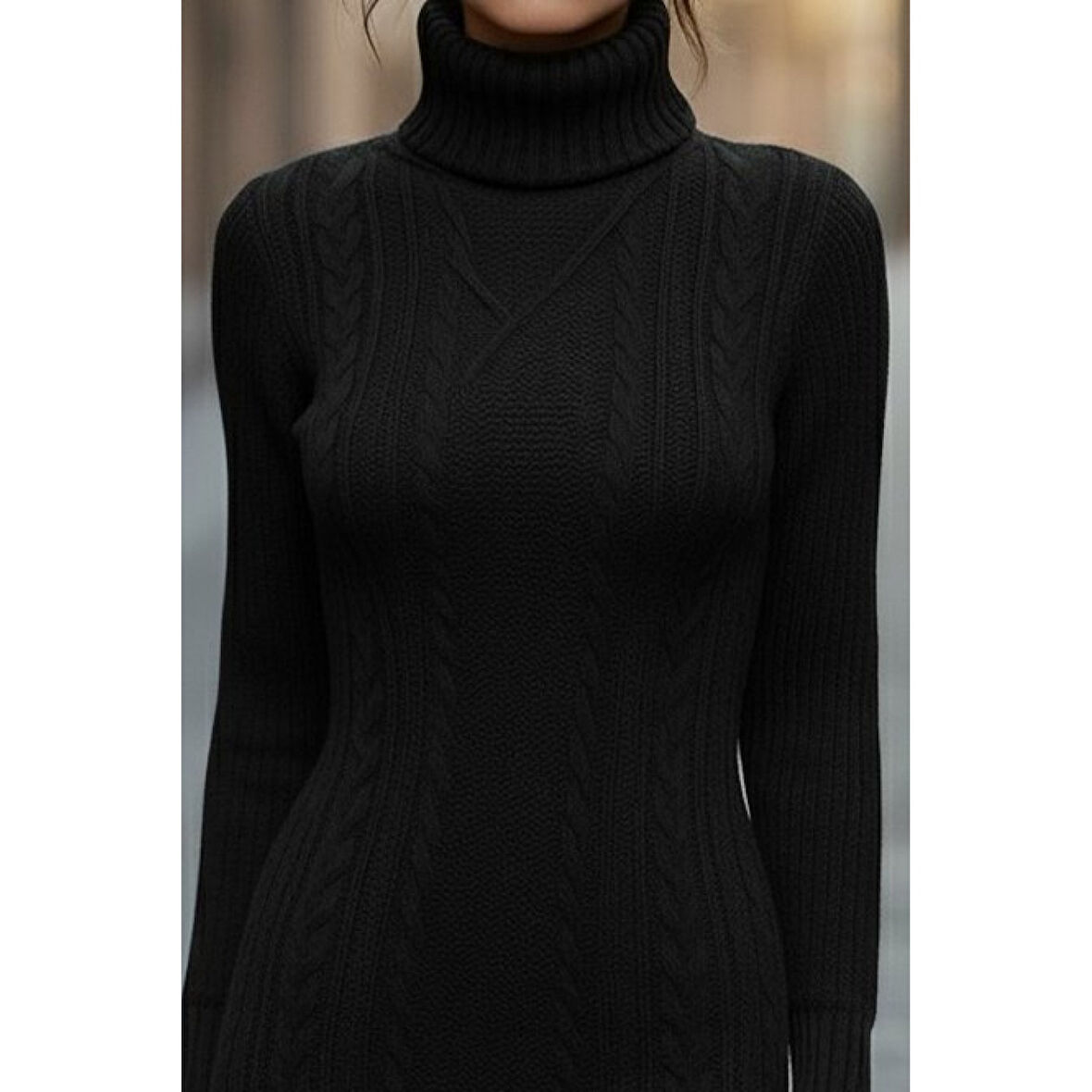 Lucky Life Kadın Uzun Kollu Balıkçı Yaka Kısa Triko Elbise