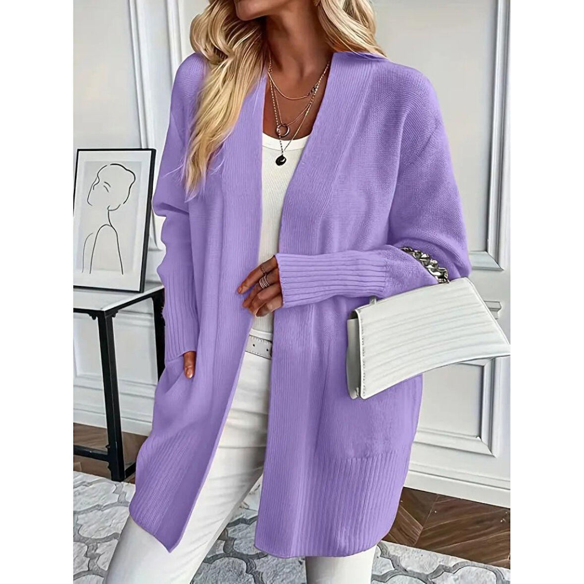 Lucky Life Kadın Uzun Kollu önü Açık Triko Hırka