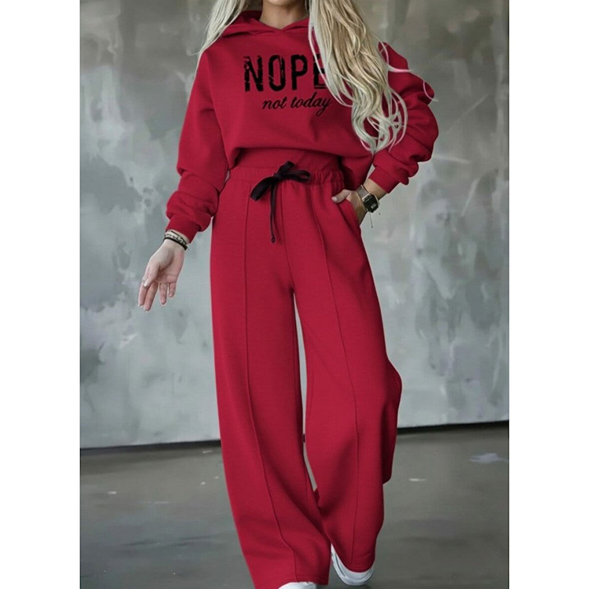 Lucky Life Kadın Uzun Kollu Nope Baskılı Beli Ribanalı Ikili Takım