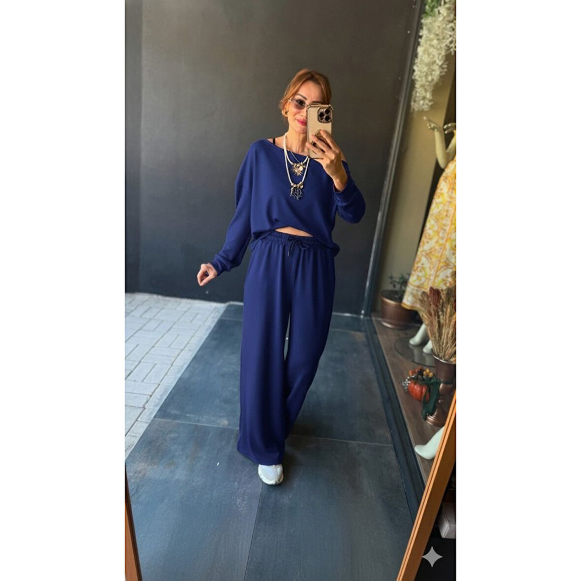 Lucky Life Kadın Uzun Kollu Tek Omuzdan Açık Viskon Iki Iplik Bluz Ve Pantolon Ikili Takım