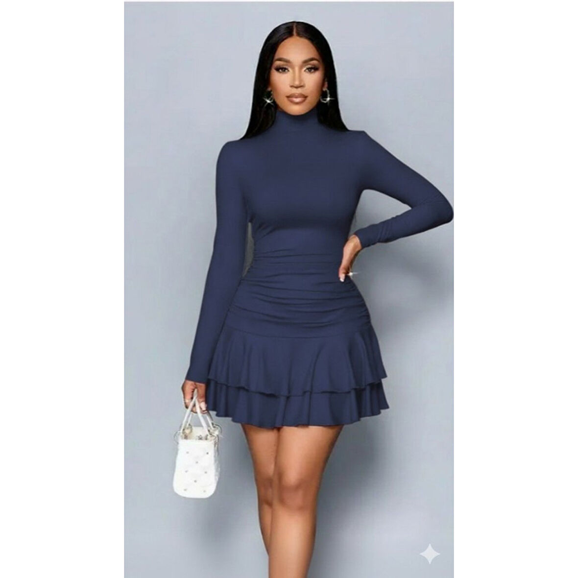 Lucky Life Lucky Life Kadın Uzun Kollu Balıkçı Yaka Mini Fırfırlı Sandy Elbise