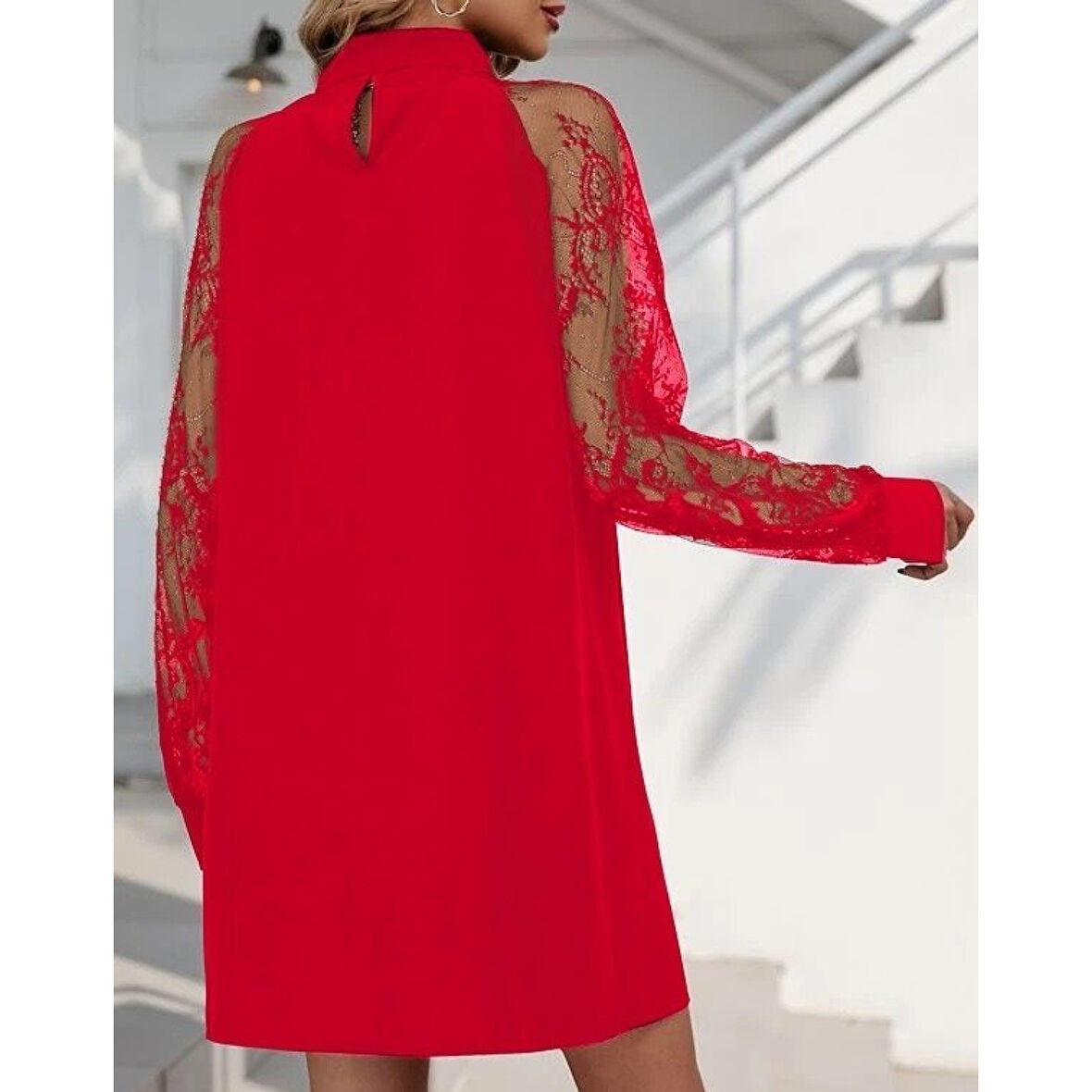 Lucky Life Kadın Uzun Kollu Damla Detaylı Sandy Mini Elbise