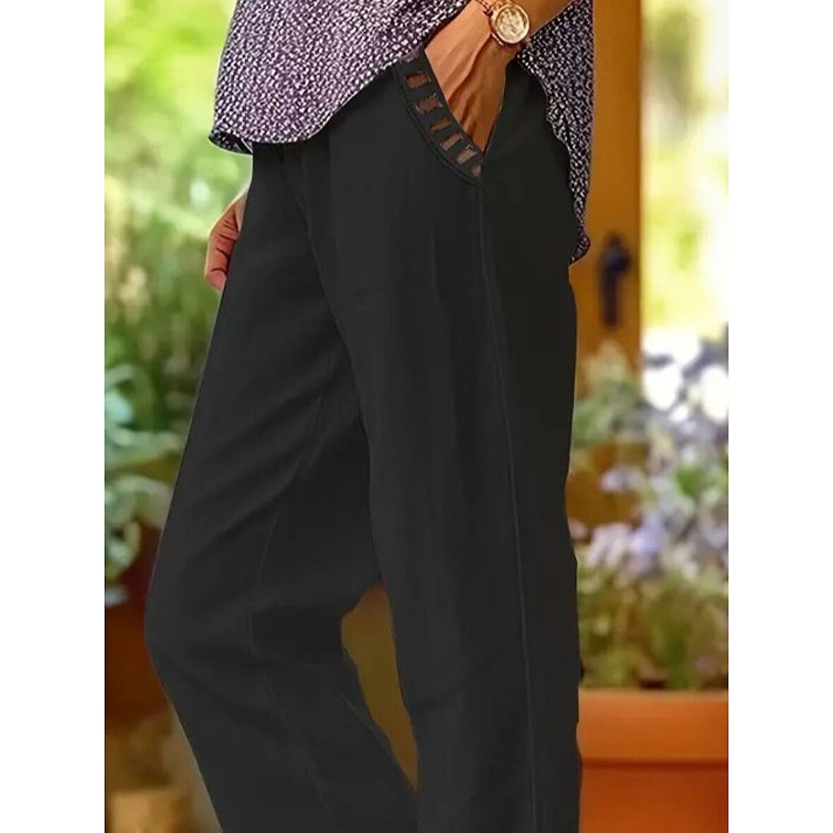 Lucky Life Kadın Beli Lastikli Bağcıklı Cep Ve Pantolon Ucu Güpür Detaylı Pantolon