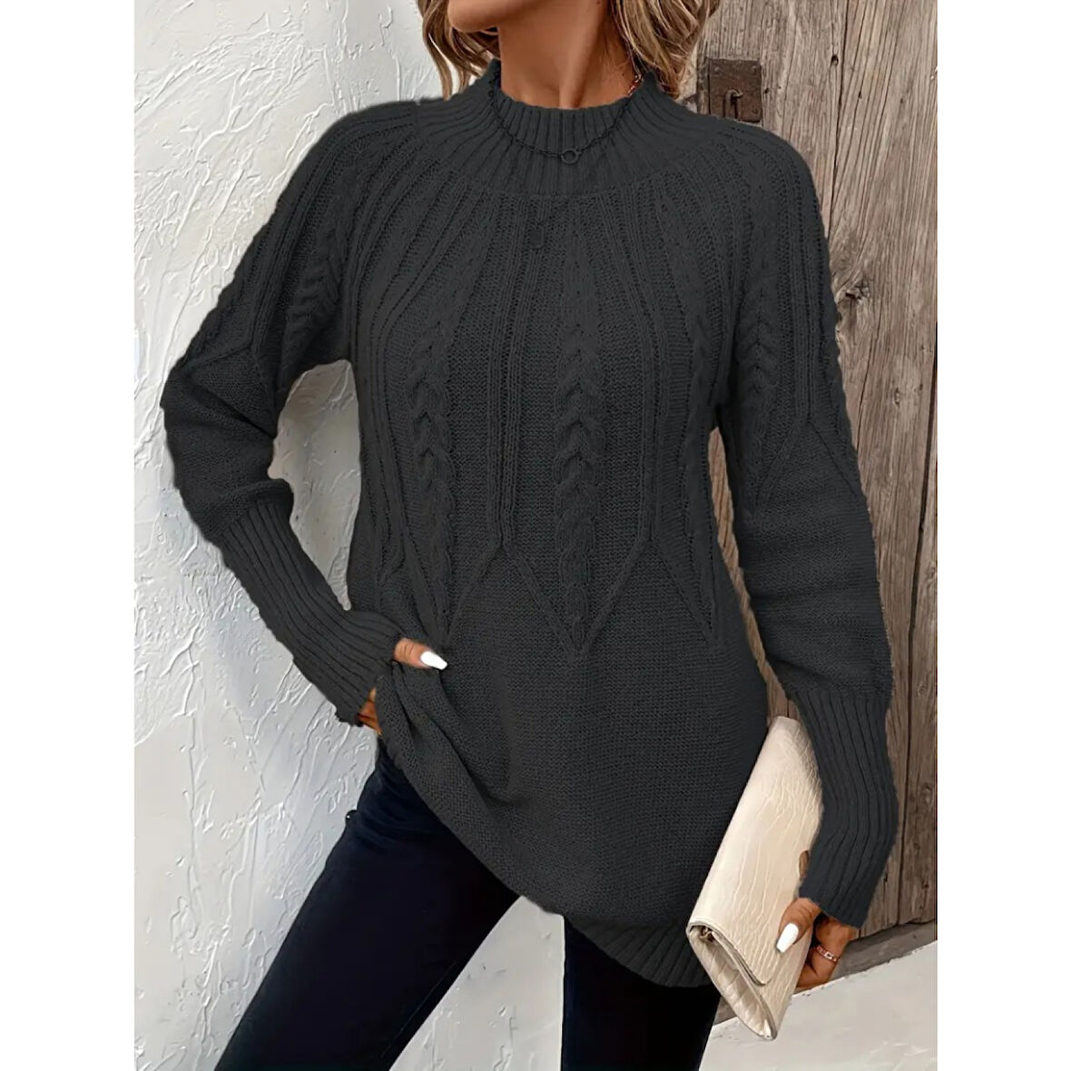 Lucky Life Kadın  Uzun Kollu Yarı Balıkçı Yaka Triko Bluz