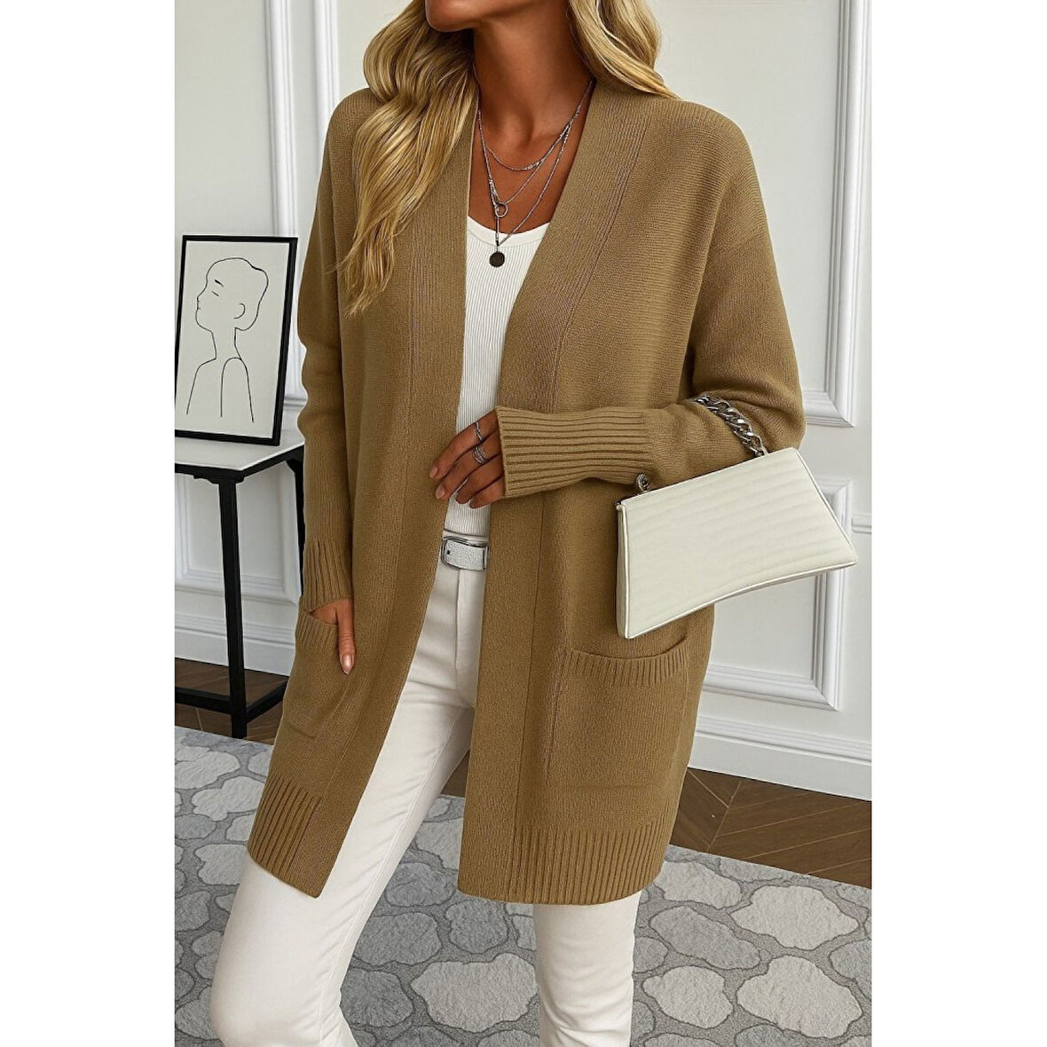 Lucky Life Kadın Uzun Kollu önü Açık Triko Hırka