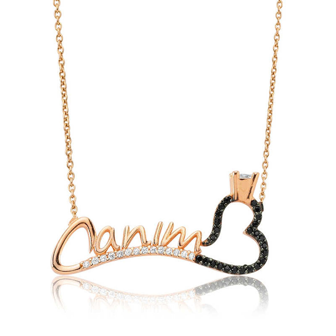 Gümüş Canım Yazılı Tek Taş Kalp Kadın Kolye