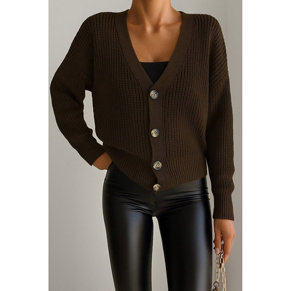 Lucky Life Kadın Uzun Kollu Düğme Detay Triko Hırka