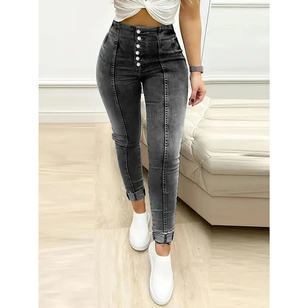 Lucky Life Kadın Yüksek Bel önden Düğmeli Jean Pantolon