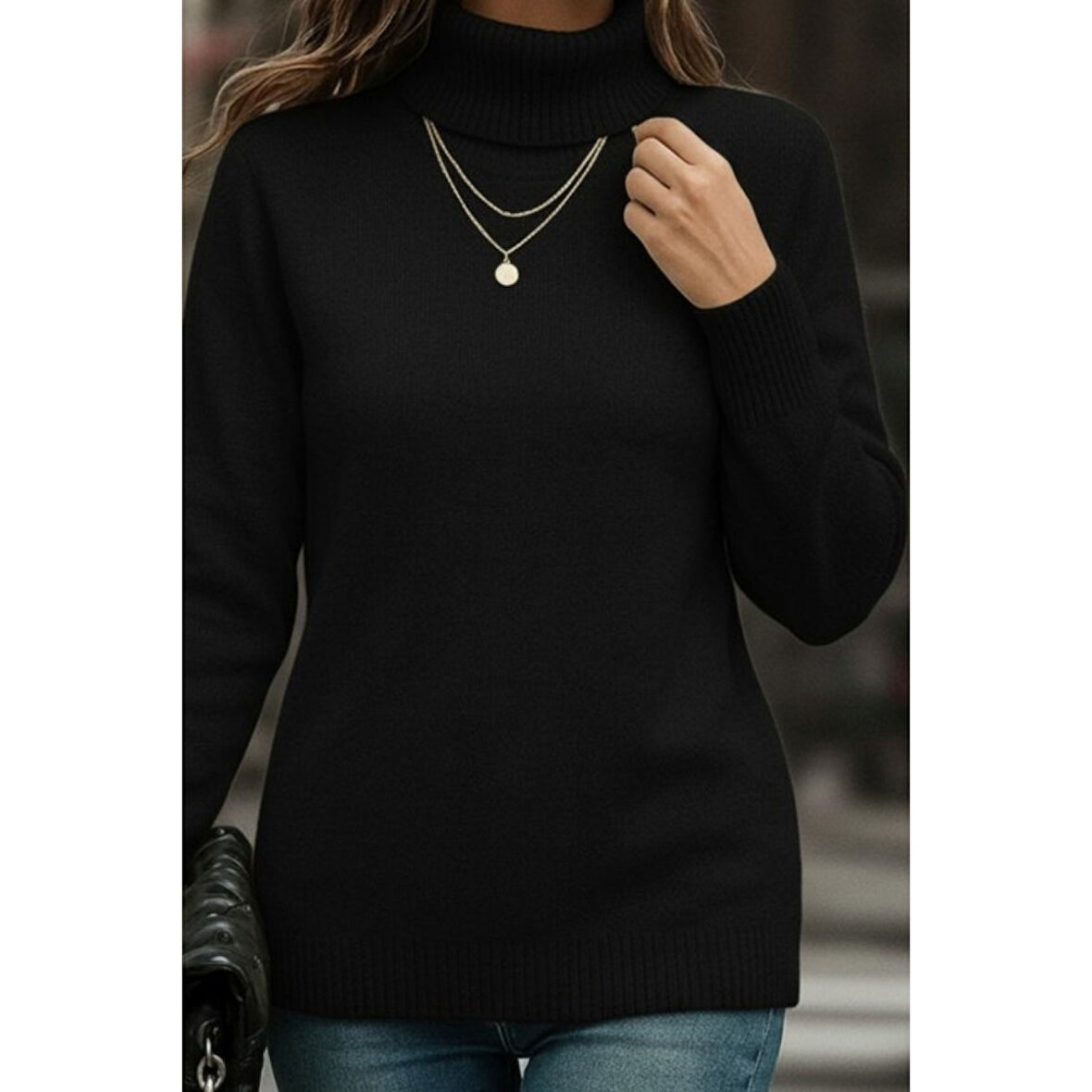 Lucky Life Kadın Uzun Kollu Balıkçı Yaka Triko Bluz