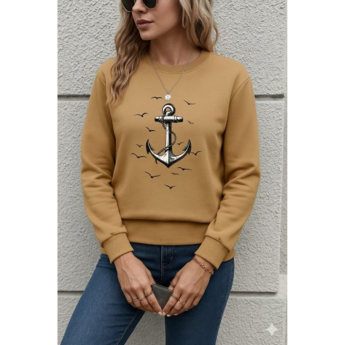 Lucky Life Kadın Uzun Kollu Bisiklet Yaka Desenli Viskon Iki Iplik Bluz