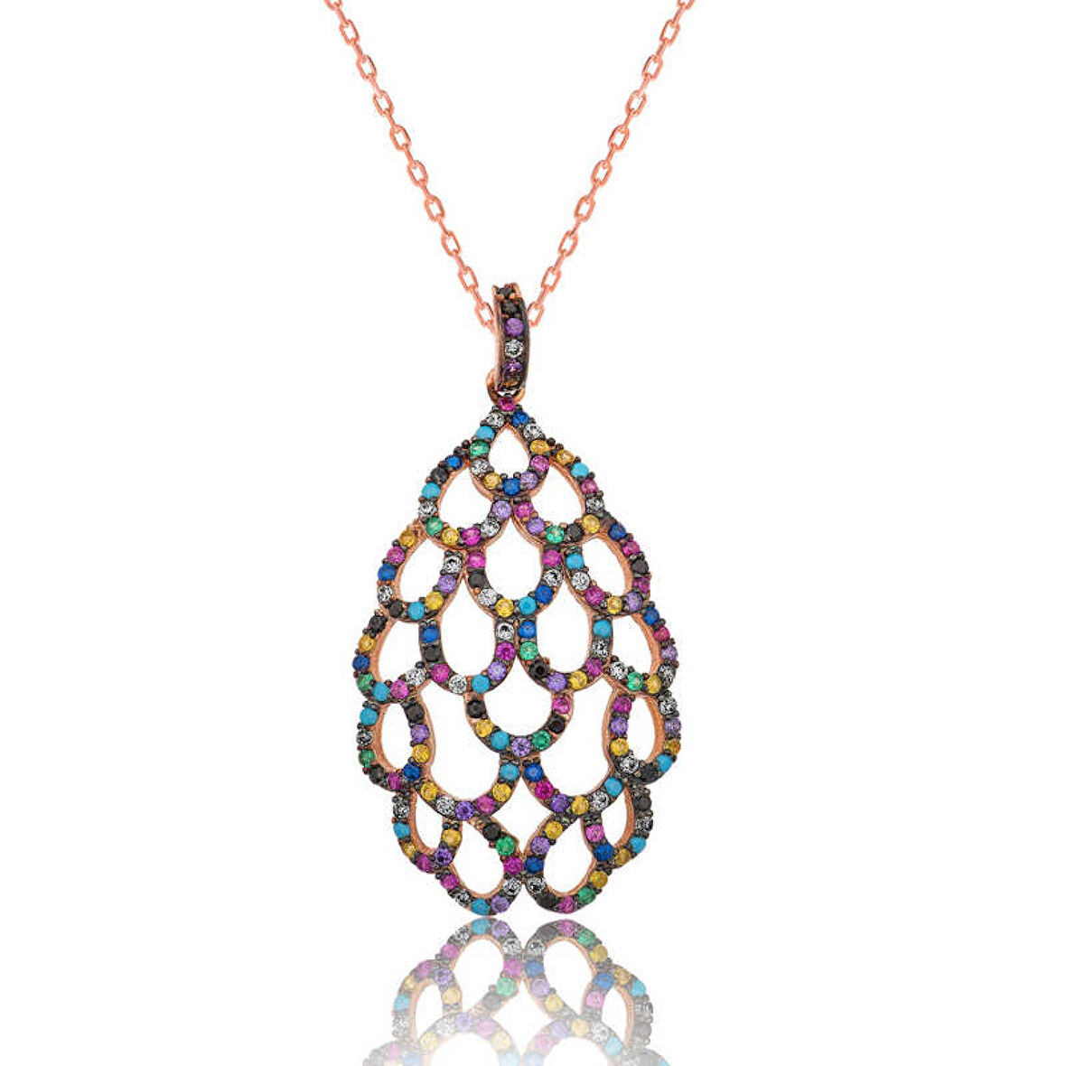 Gümüş Rose Renkli Kadın Kolye