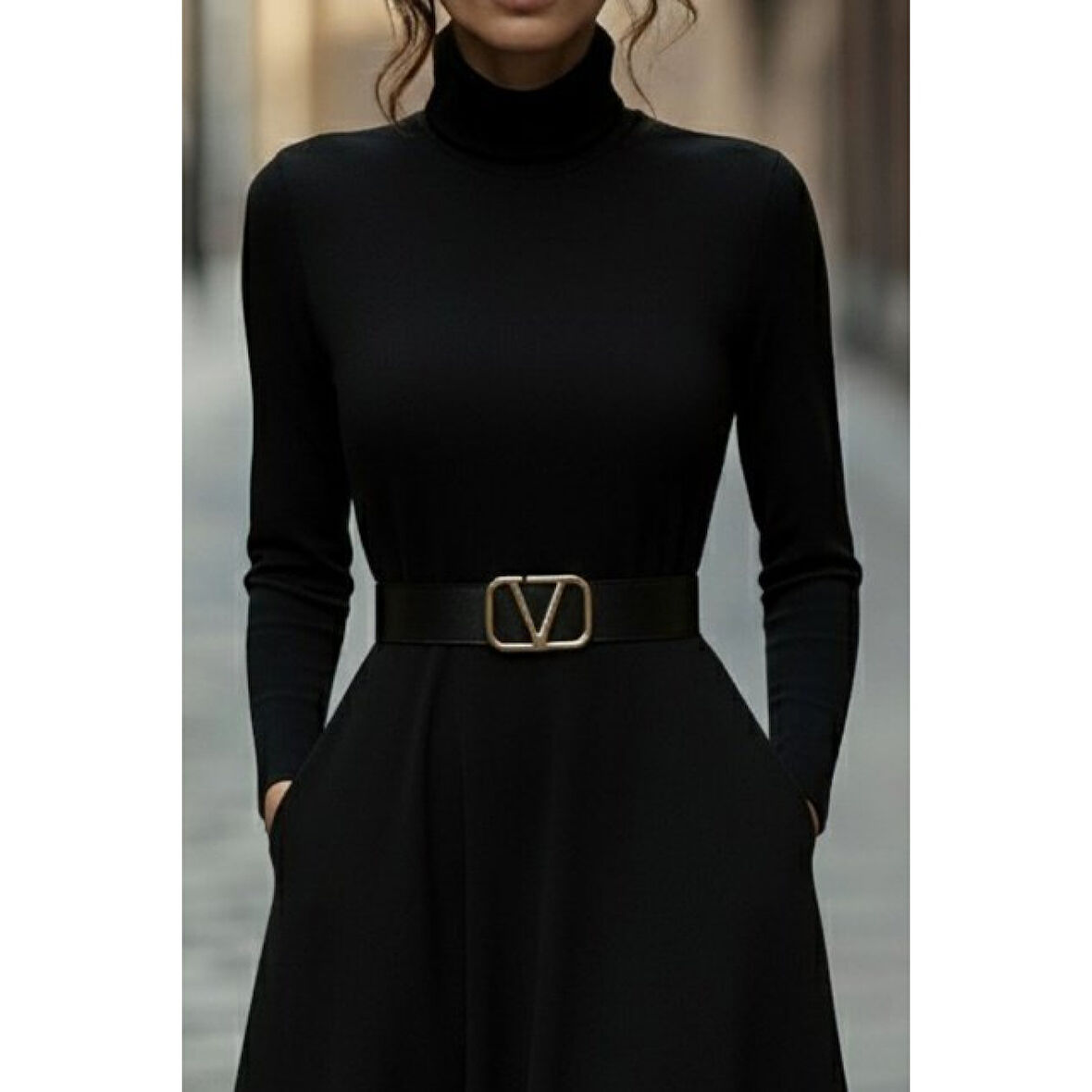 Lucky Life Kadın Uzun Kollu Balıkçı Yaka Uzun Akrilik Elbise