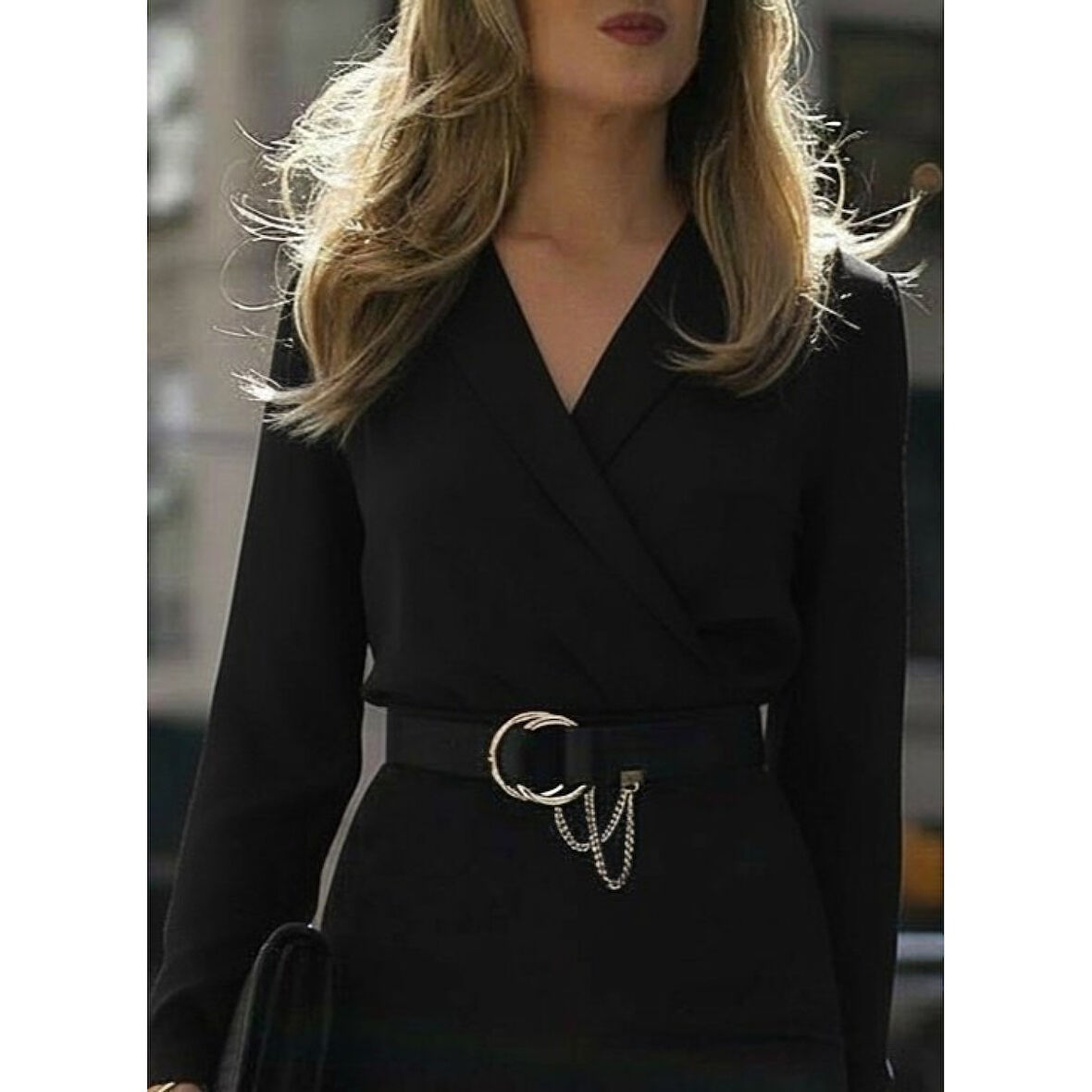 Lucky Life Kadın Uzun Kollu Kruvaze Yaka Janjan Krep Midi Elbise