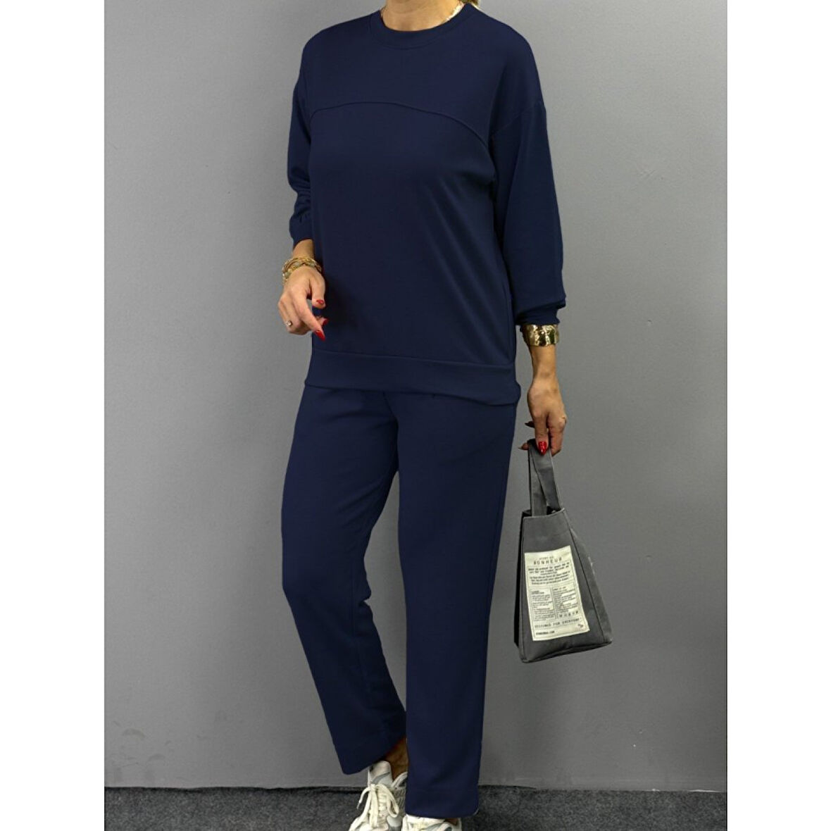 Lucky Life Kadın Uzun Kollu Bisiklet Yaka Viskon Iki Iplik Bluz Ve Pantolon Ikili Takım