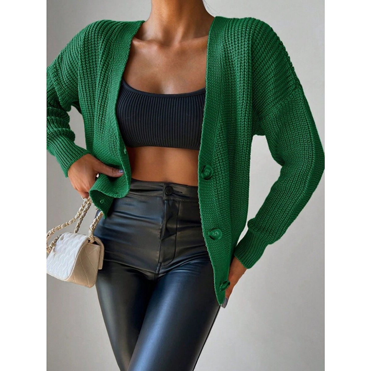 Lucky Life Kadın Uzun Kollu Düğme Detay Triko Hırka