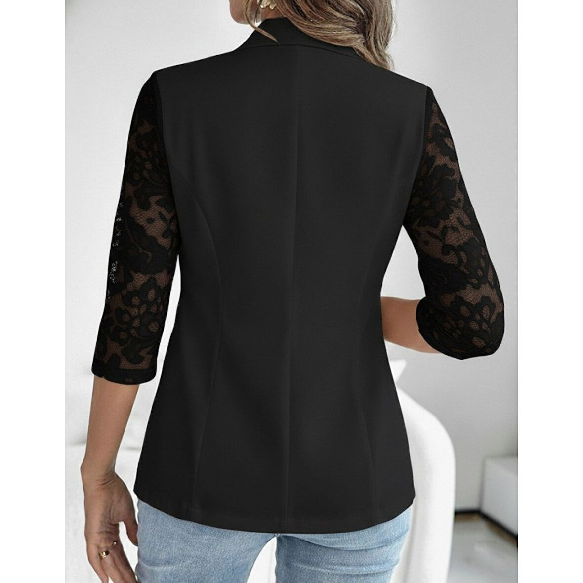 Lucky Life Lucky Life Kadın Uzun Kollu Truvakar Kol önden Düğmeli Cepli Dantelli Atlas Ceket