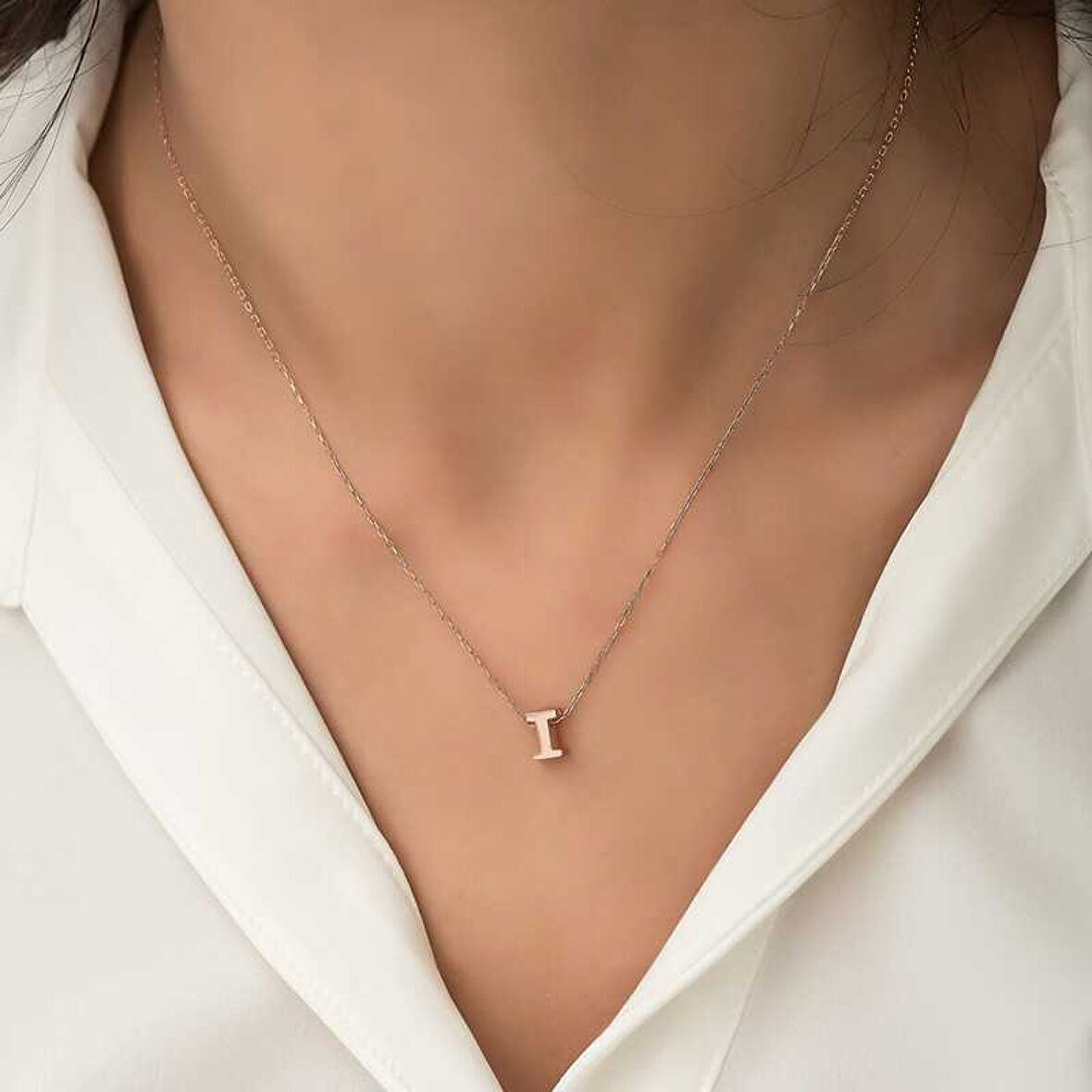 Gümüş Rose 3 Boyutlu I Harf Kadın Kolye