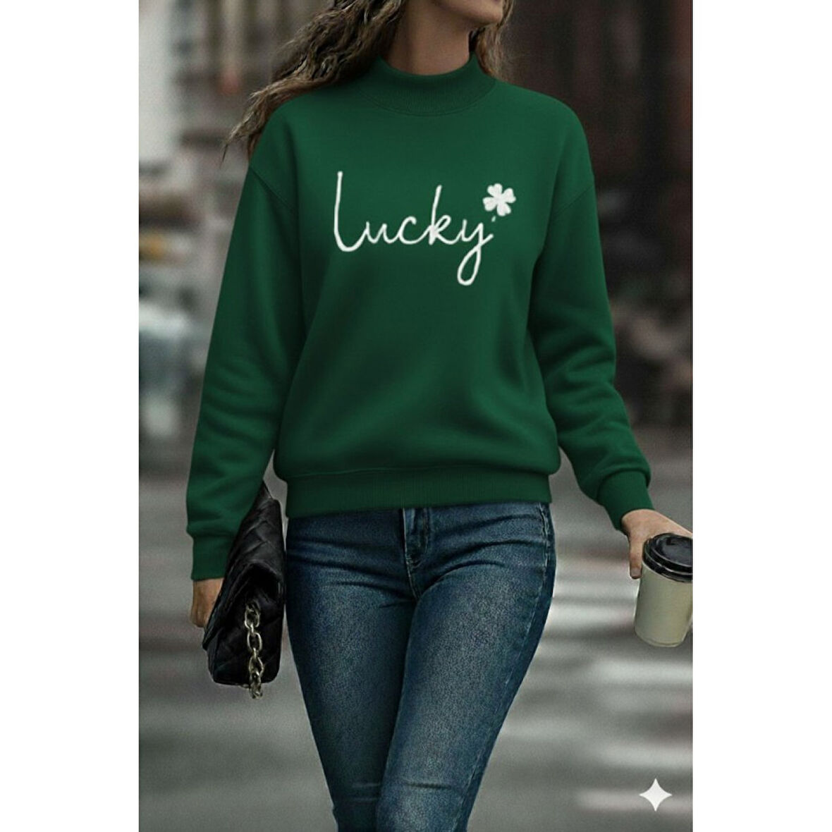 Lucky Life Lucky Life Kadın Uzun Kollu Bisiklet Yaka Viskon Iki Iplik Bluz