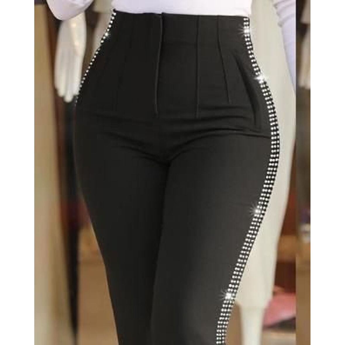 Lucky Life Kadın Yüksek Bel Yanlardan Taş Detaylı Ithal Krep Pantolon