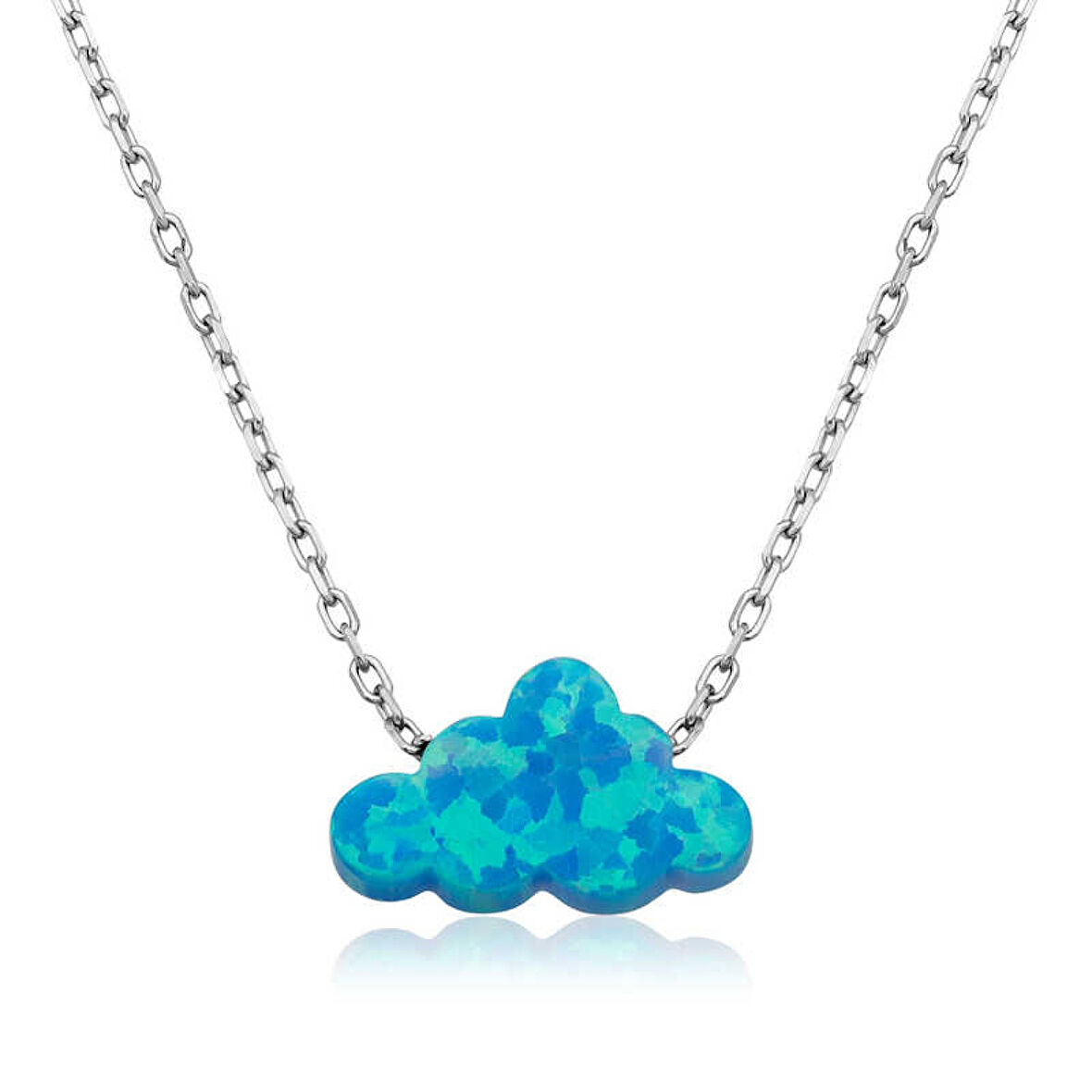​Gümüş Mavi Opal Taş Bulut Kadın Kolye