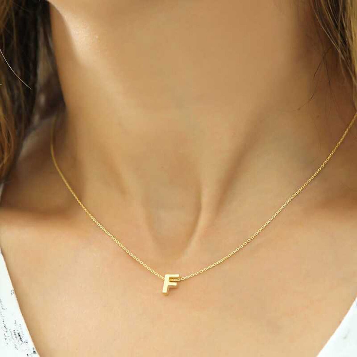 Gümüş Gold 3 Boyutlu F Harf Kadın Kolye