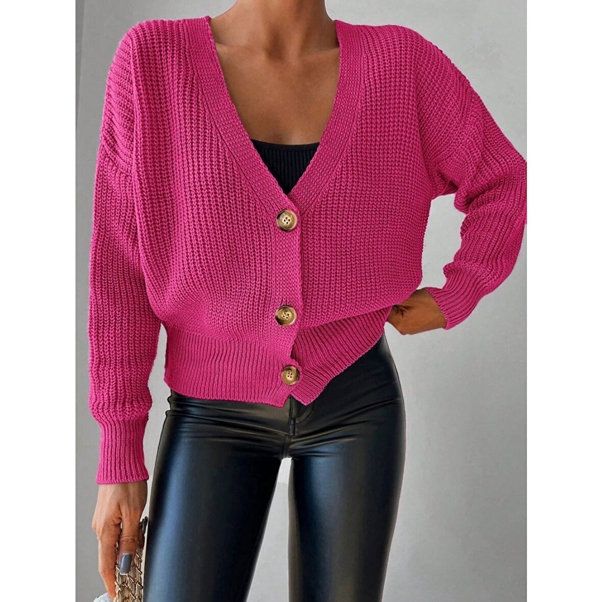 Lucky Life Kadın Uzun Kollu Düğme Detay Triko Bluz