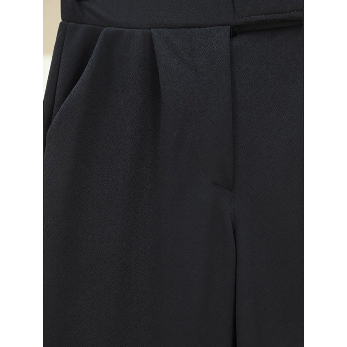 Cırtlı Fermuarlı Palazzo Pantolon -Siyah