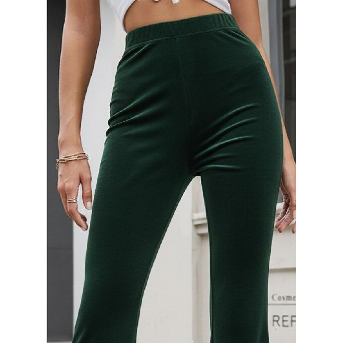 Lucky Life Kadın Yüksek Bel Paçaya Doğru Genişleyen Kadife Pantolon