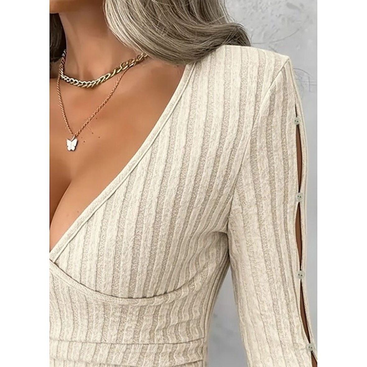 Lucky Life Kadın Uzun Kollu Kruvaze Yakalı Incili şardonlu Kaşkorse Bluz