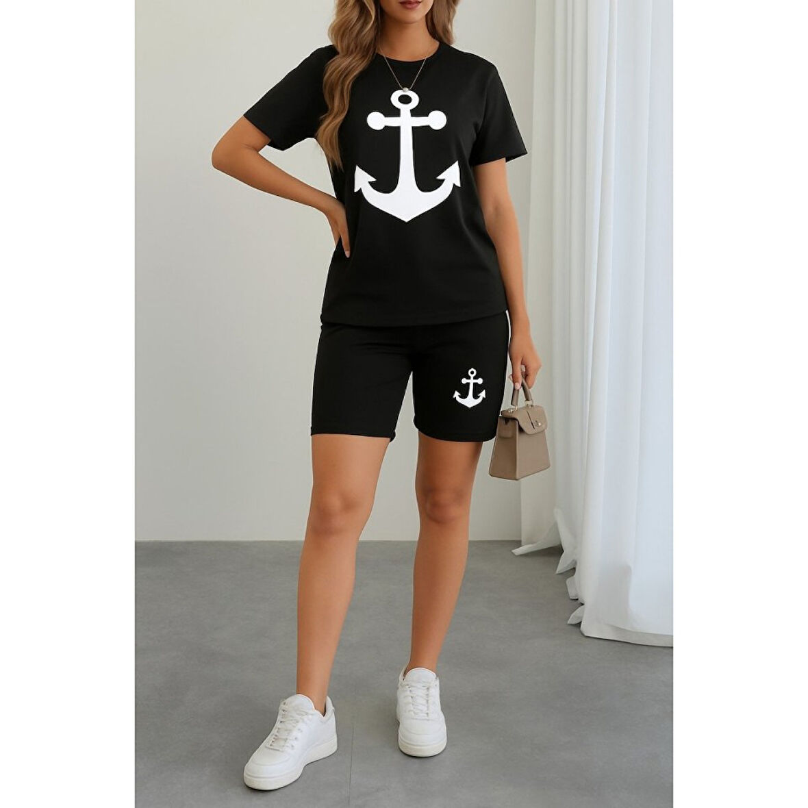 Lucky Life Kadın Kısa Kollu çapa Baskılı Viskon Ikili Takım