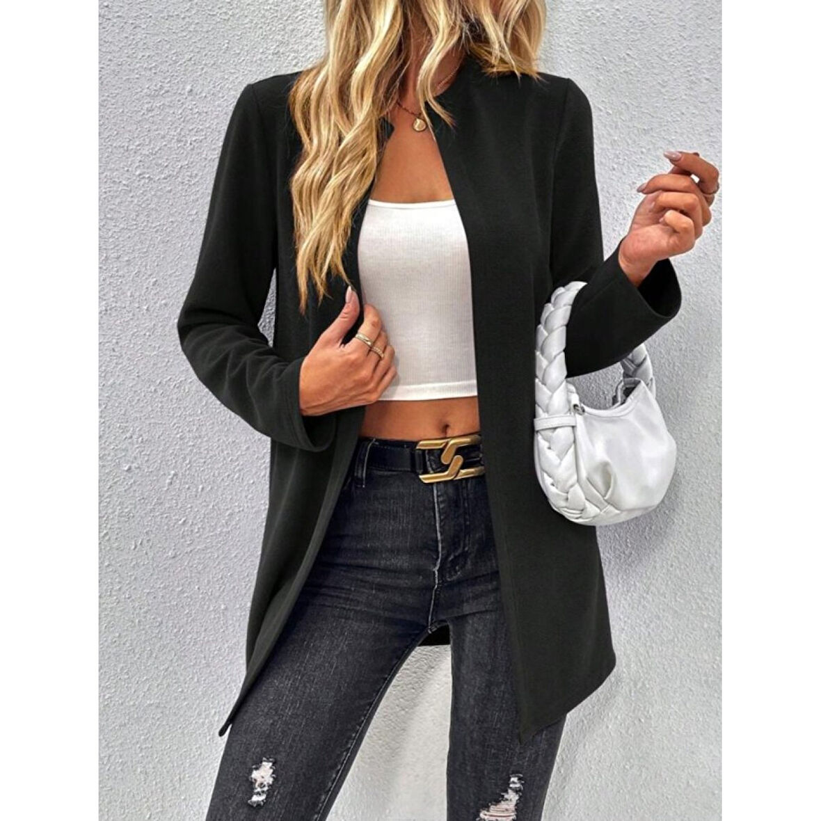 Lucky Life Kadın Uzun Kollu önü Açık Uzun Modal Ceket
