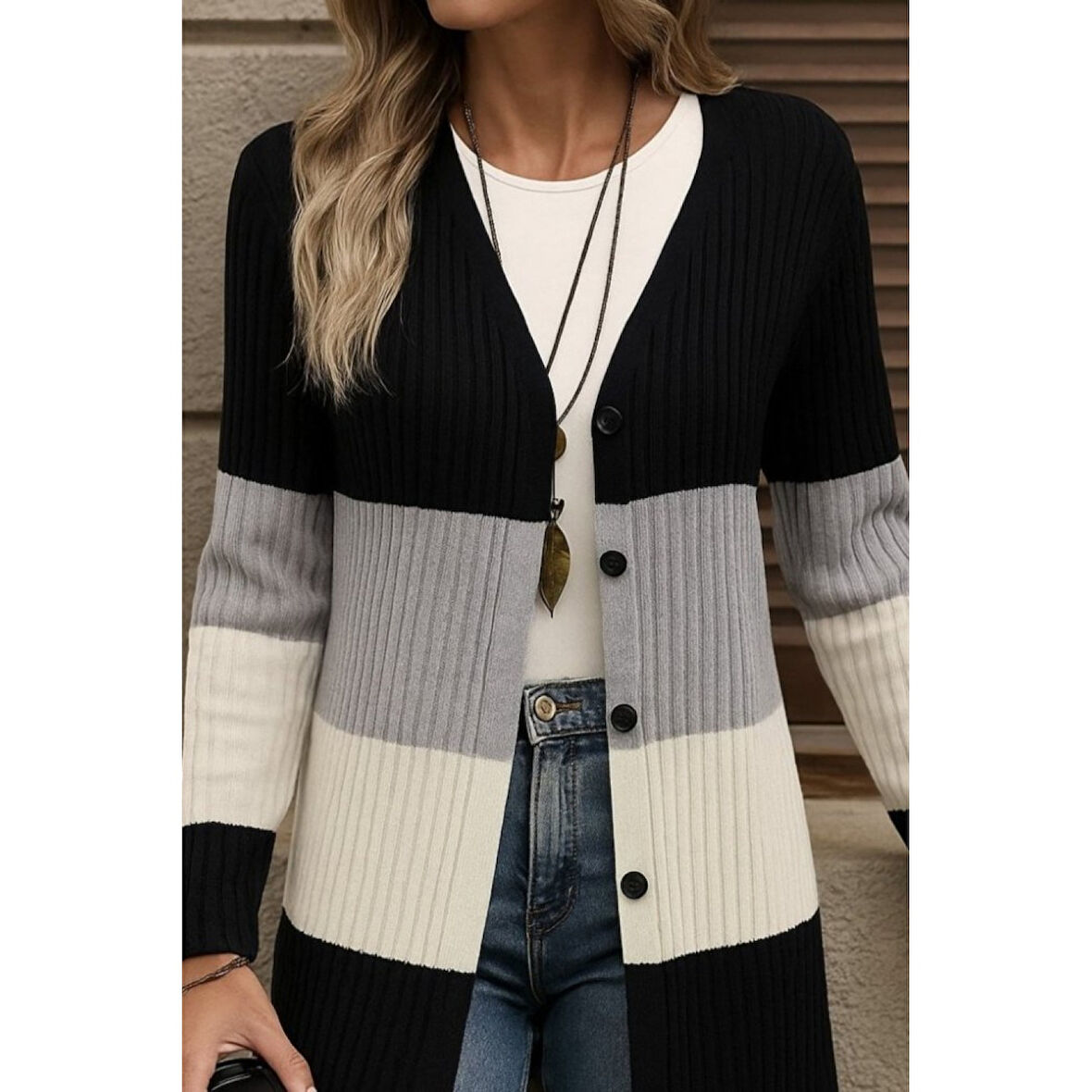 Lucky Life Lucky Life Kadın Uzun Kollu çok Renkli önden Düğmeli Uzun Ceket