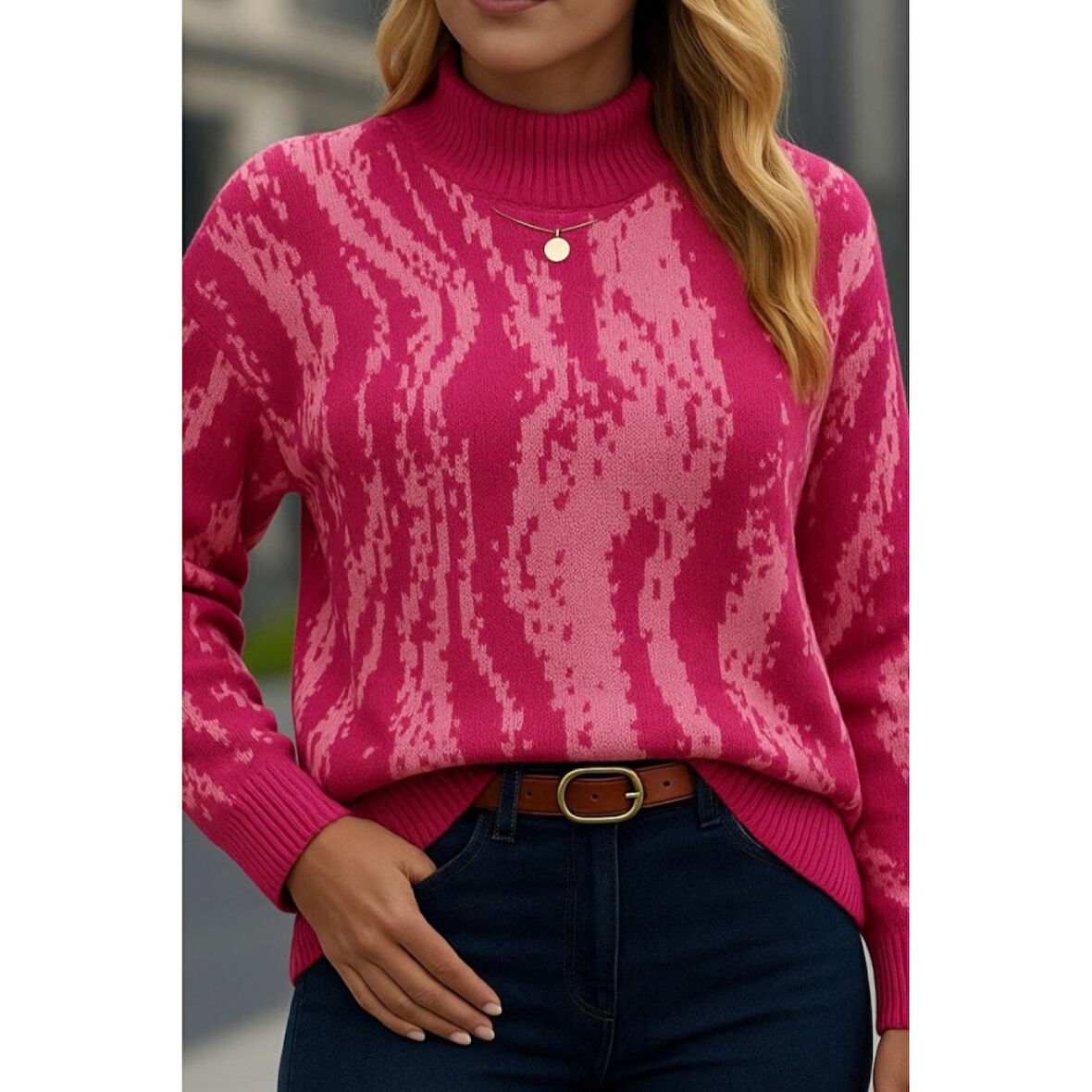 Lucky Life Kadın Uzun Kollu Balıkçı Yaka çok Renkli Triko Bluz