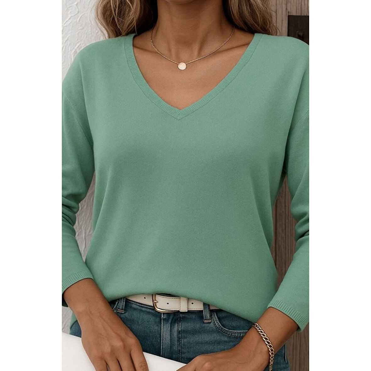 Lucky Life Kadın Uzun Kollu V Yaka Triko Bluz