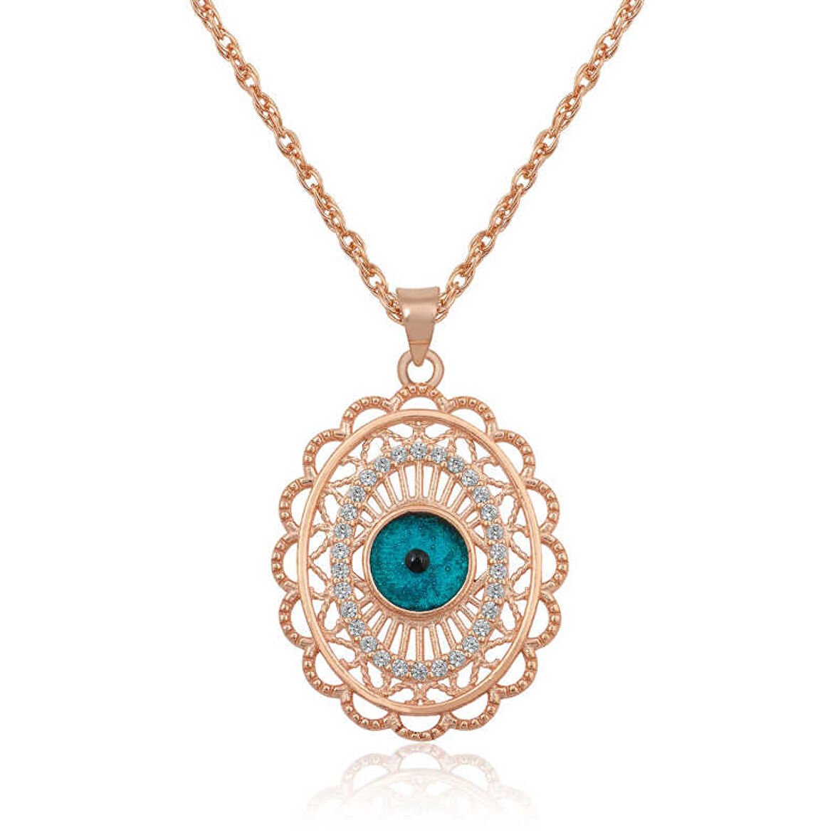 ​Gümüş Rose Oval Nazar Kadın Kolye