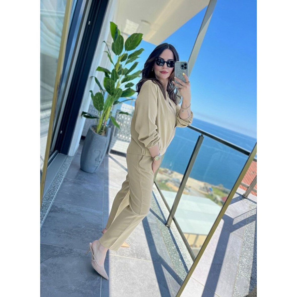 Lucky Life Kadın Uzun Kollu önden Fermuarlı Modal Ceket Ve Pantolon Ikili Takım