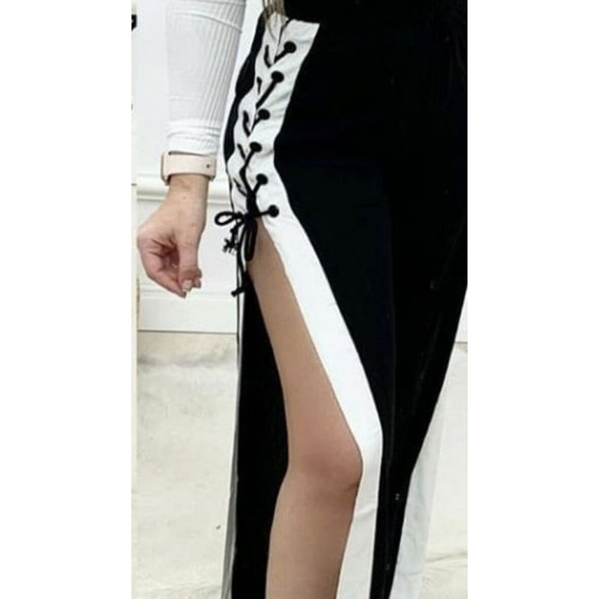 Lucky Life Lucky Life Kadın Yüksek Bel Yandan çapraz Bağcıklı Yırtmaçlı Viskon Iki Iplik Pantolon