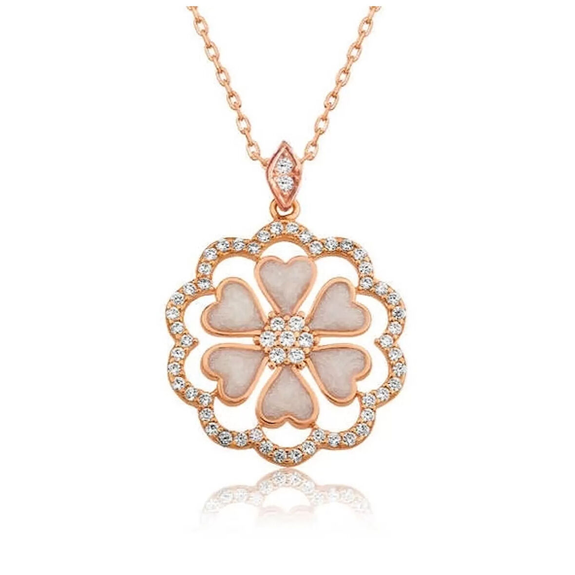 Gümüş Rose Kalp Çiçek Kadın Kolye