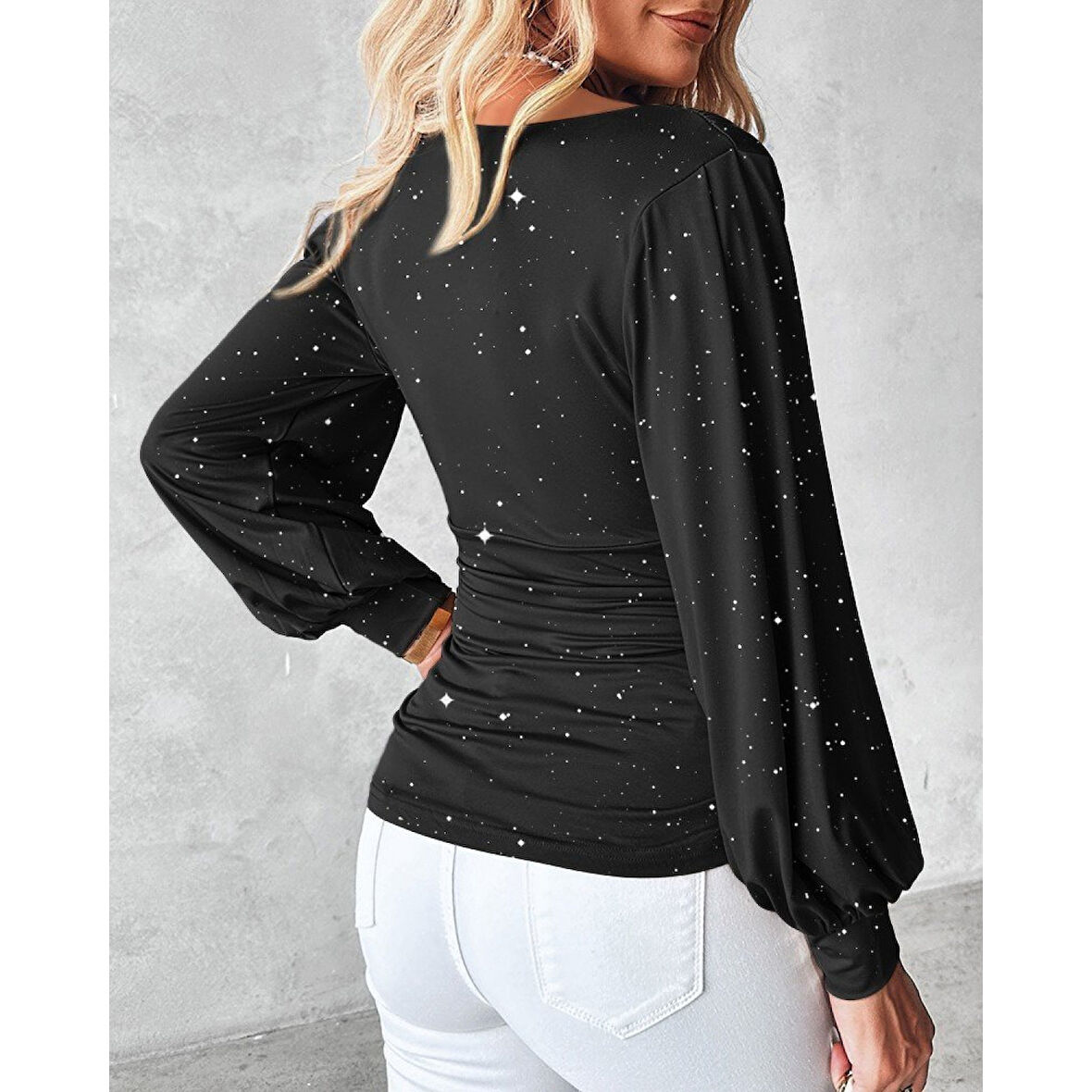 Lucky Life Kadın Uzun Kollu Degaje Yaka Taşlı Sandy Bluz