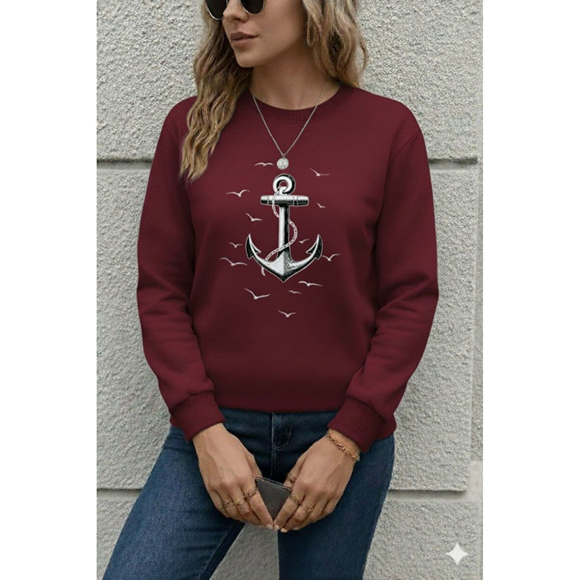 Lucky Life Kadın Uzun Kollu Bisiklet Yaka Desenli Viskon Iki Iplik Bluz