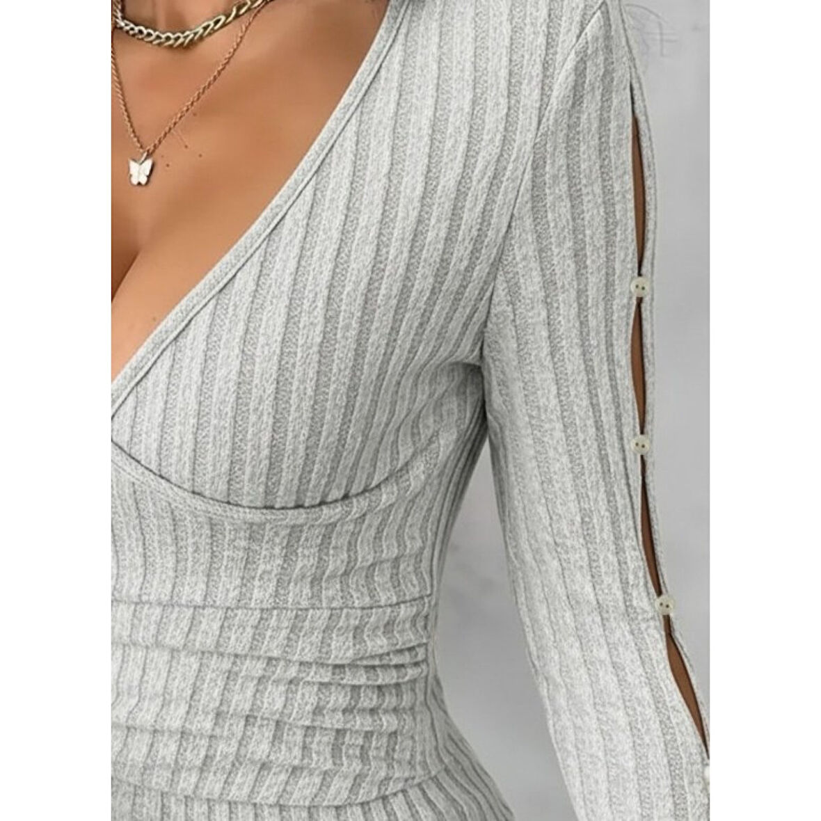 Lucky Life Kadın Uzun Kollu Kruvaze Yakalı Incili şardonlu Kaşkorse Bluz