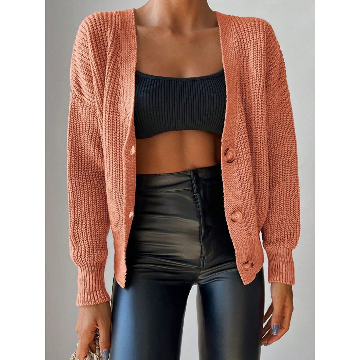 Lucky Life Kadın Uzun Kollu Düğme Detay Triko Bluz