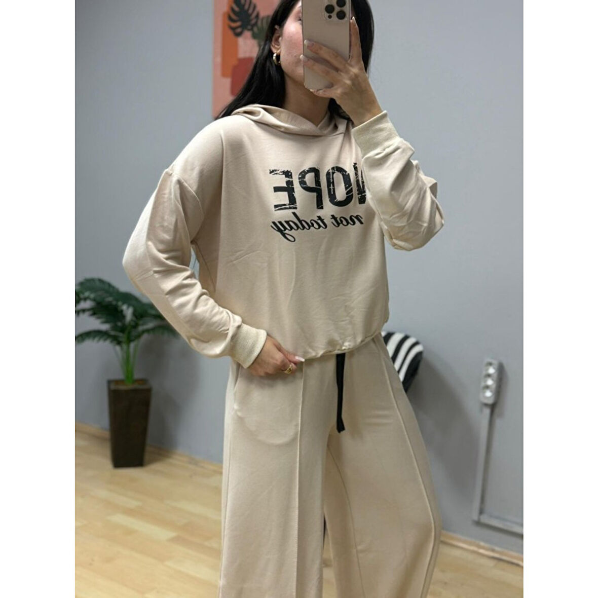 Lucky Life Kadın Uzun Kollu Nope Baskılı Beli Ribanalı Ikili Takım