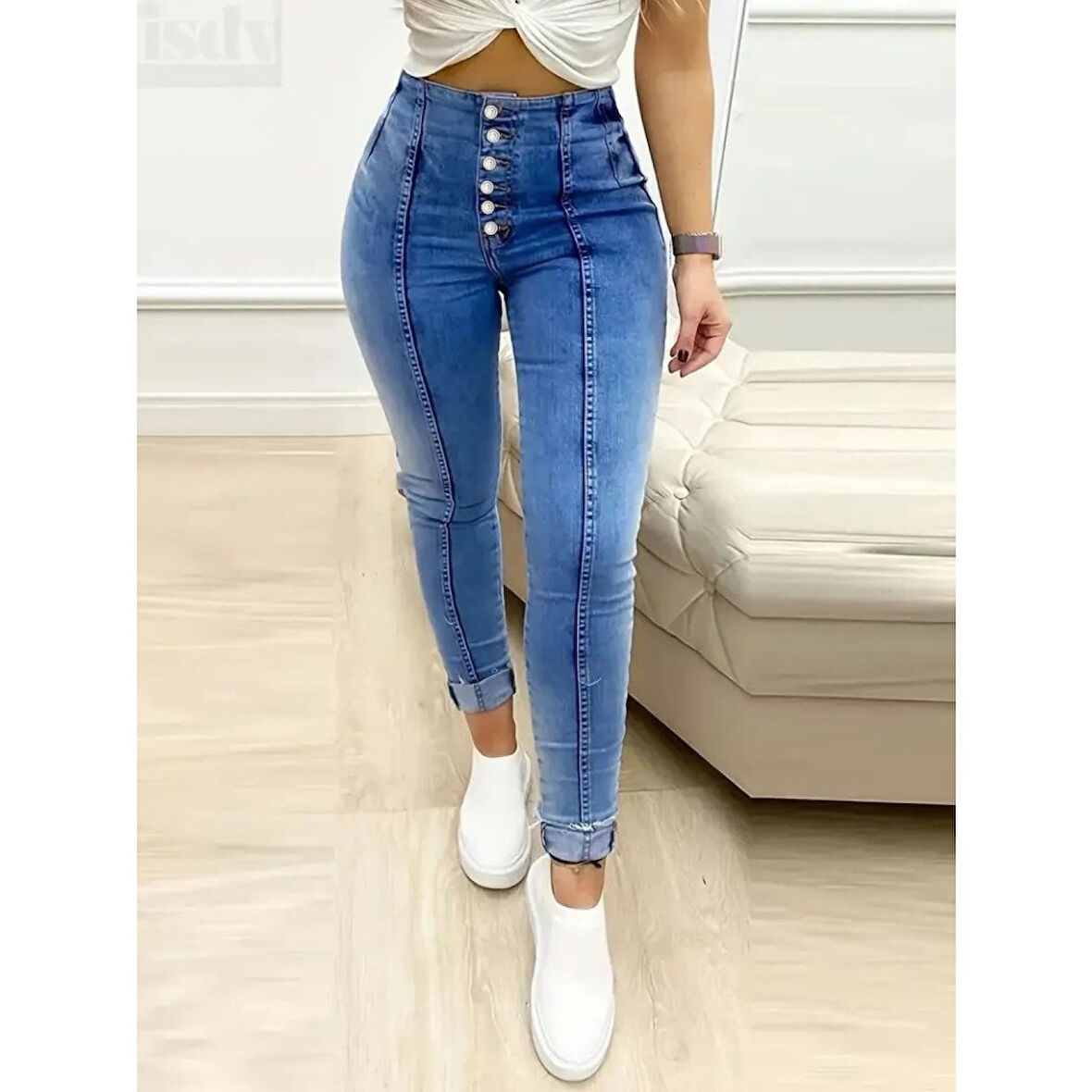 Lucky Life Kadın Yüksek Bel önden Düğmeli Jean Pantolon