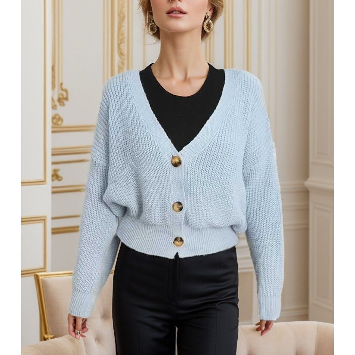 Lucky Life Düğme Detay Triko Bluz