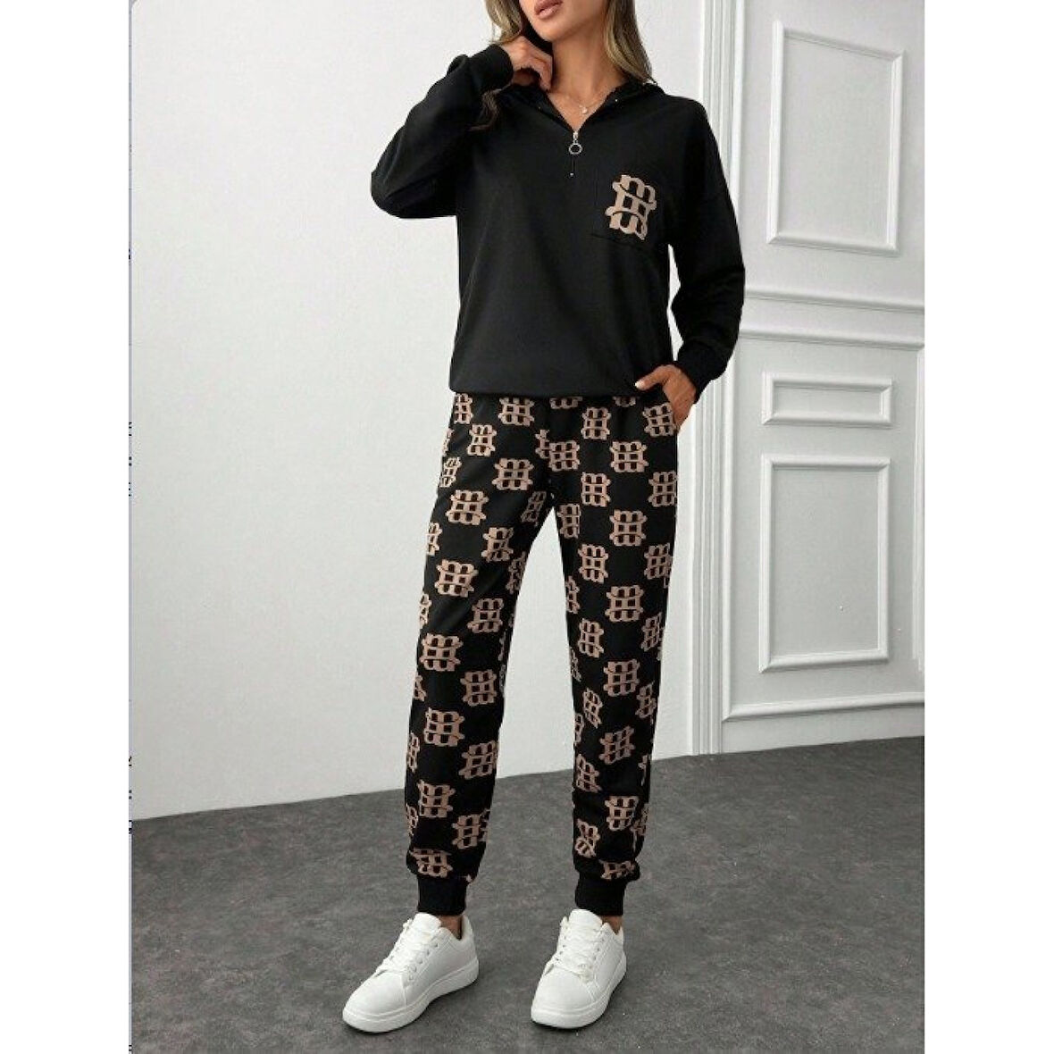 Lucky Life Kadın Uzun Kollu Iki Iplik Kumaş Fermuar Ve Cep Detay Kapüşonlu Ikili Takım