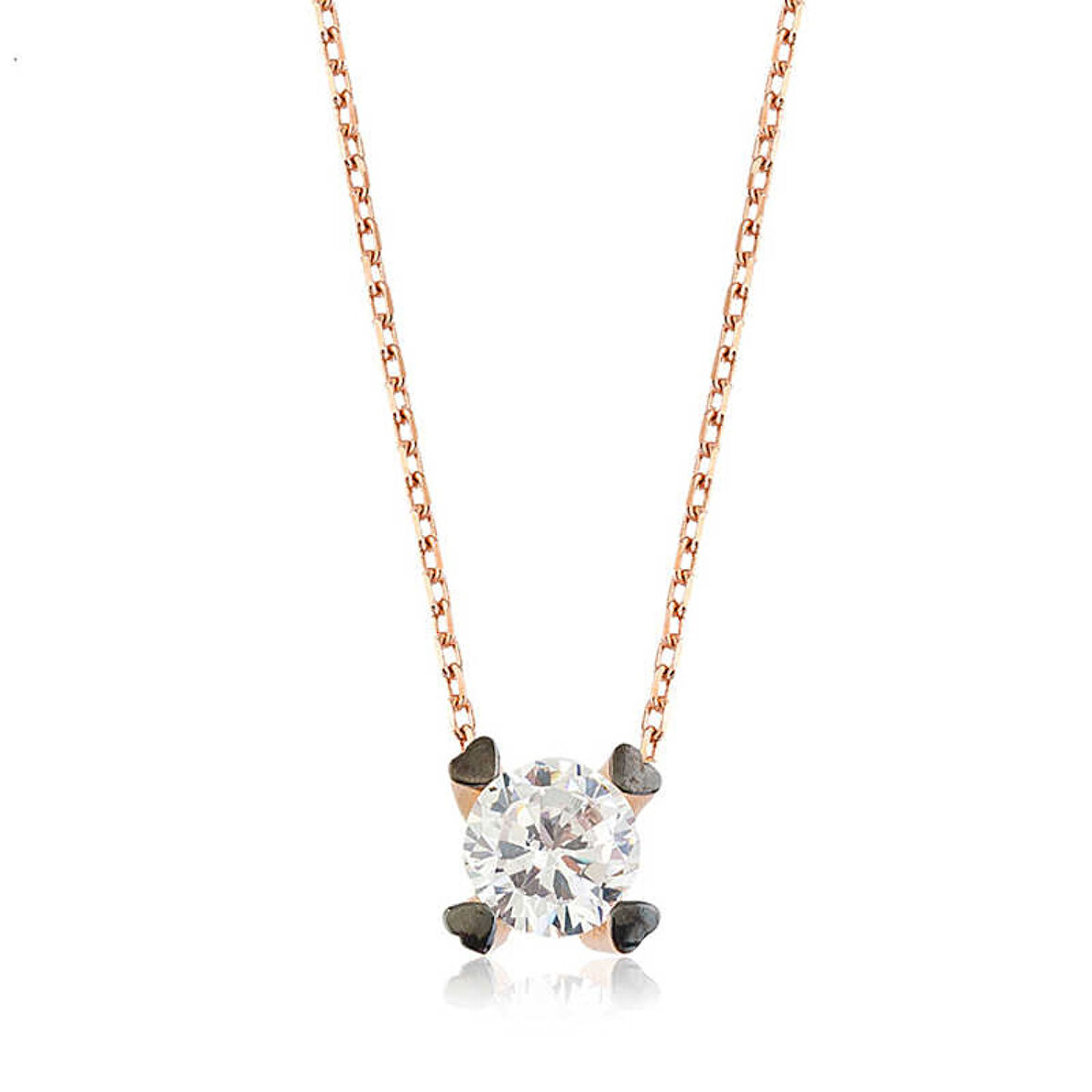 Gümüş Kalpli Tek Taş Kadın Kolye