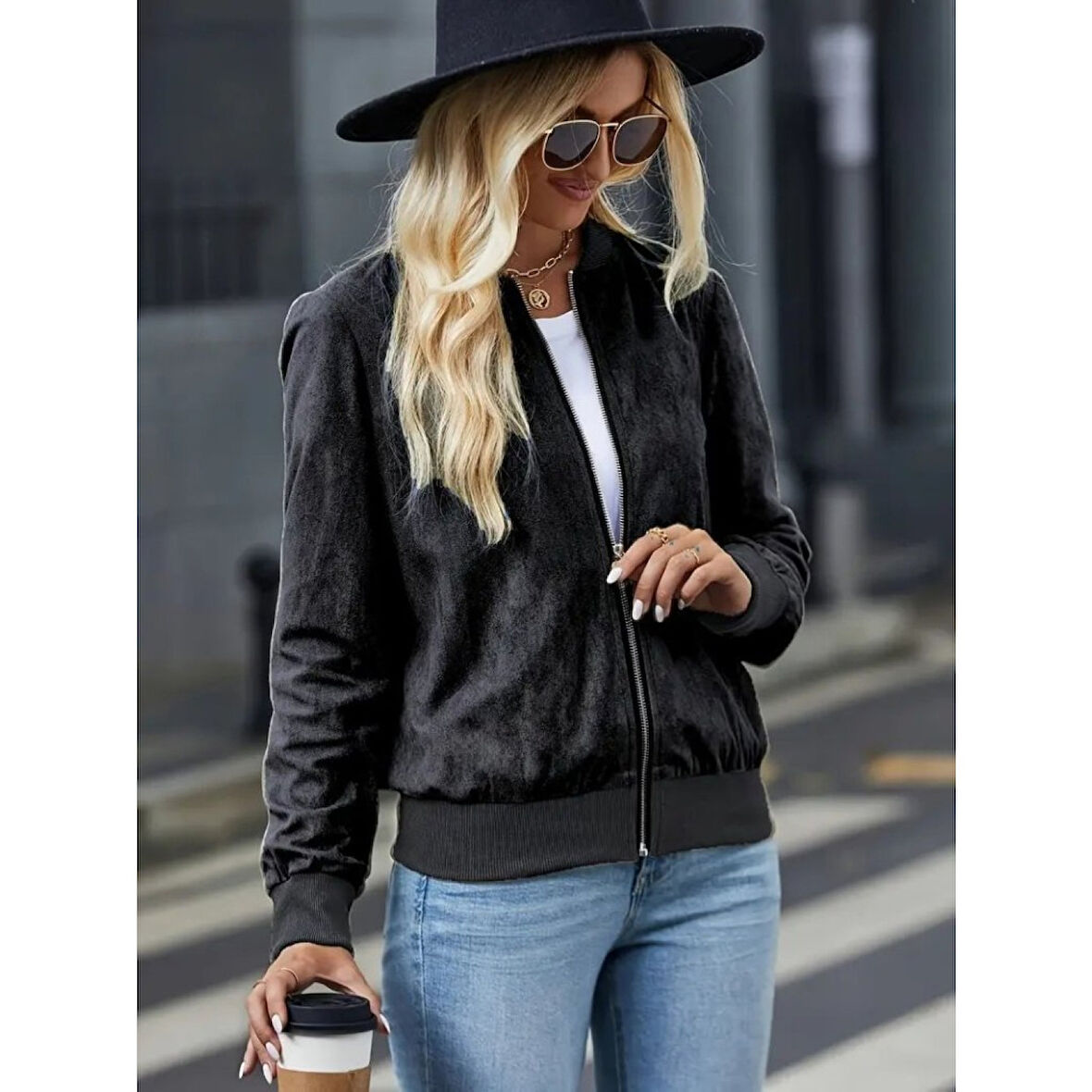 Lucky Life Kadın Uzun Kollu önden Fermuarlı Süet Ceket